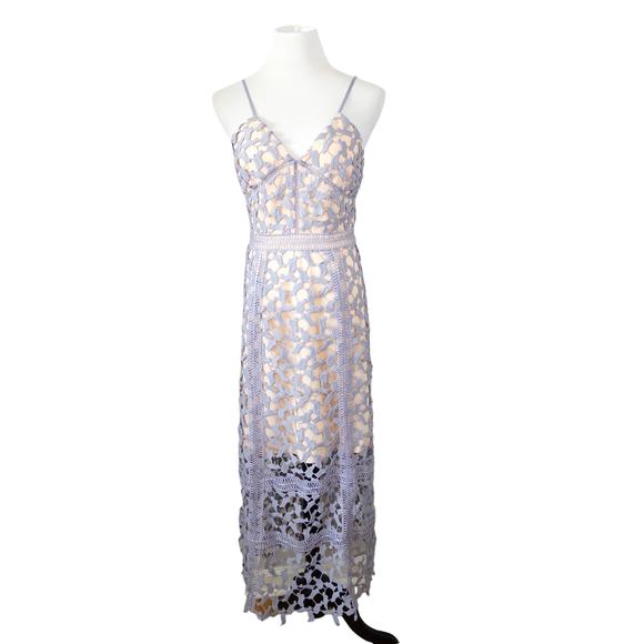 Elliatt Tingle Chemical Lace Sleeveless Midi Dress in Lilac Blue Nude Medium - Picture 2 of 15